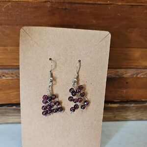 Purple Beaded And Silver Tone Earrings New